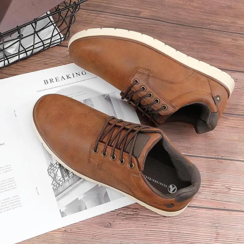 Men's Minimalist Low-Cut Leather Formal Oxfords - Brown/Black, Lace-Up, Closed-Toe, Comfortable Footwear for Business, Work Travel, Casual Use