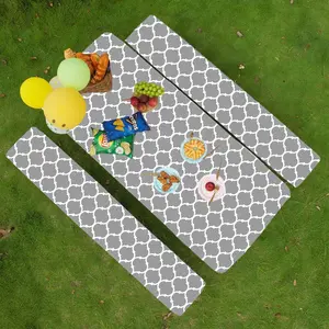 2 Set Vinyl Picnic Moroccan Table Covers For 6FT Table, Waterproof Plastic Rectangle Tablecloth With Flannel Backing, Table Protector For Picnic, Indoor And Outdoor Modern Grey