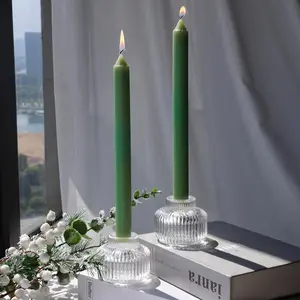 Candle Stick Candle Holder Set of 4, Clear Taper Candle Holders for Wedding Table Centerpiece, Ribbed Glass Votive Candle Holders for Christmas Party Home Decor