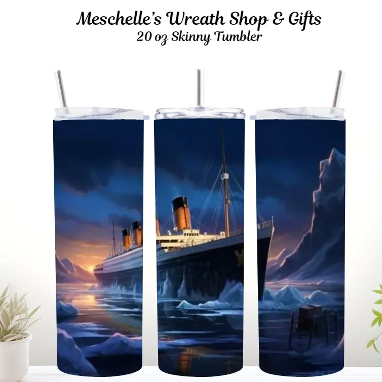 20oz Stainless Steel Insulated Travel Mug - Printed Titanic Ship Design, Plastic Lid, Reusable Straw, Portable 500-1000ml Printed Kitchenware Drinkware Bottle for All Ages