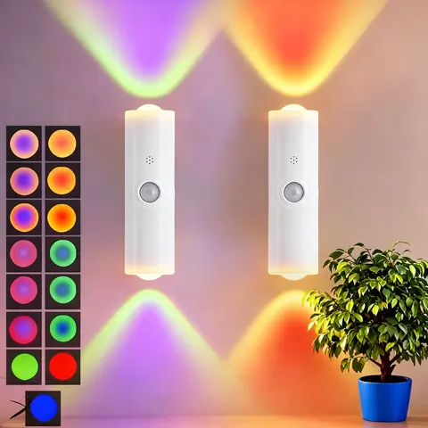 SEGRASS Rechargeable Motion Sensor LED Wall Sconce - Wireless Colored Decorative Lights, Smart Night Light with 15 RGB Modes, Home Accessory for Bedroom Items, House Decor & Indoor Ambiance