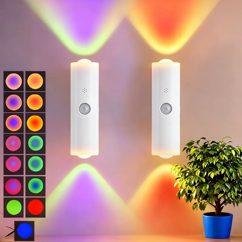 SEGRASS Rechargeable Motion Sensor LED Wall Sconce - Wireless Colored Decorative Lights, Smart Night Light with 15 RGB Modes, Home Accessory for Bedroom Items, House Decor & Indoor Ambiance