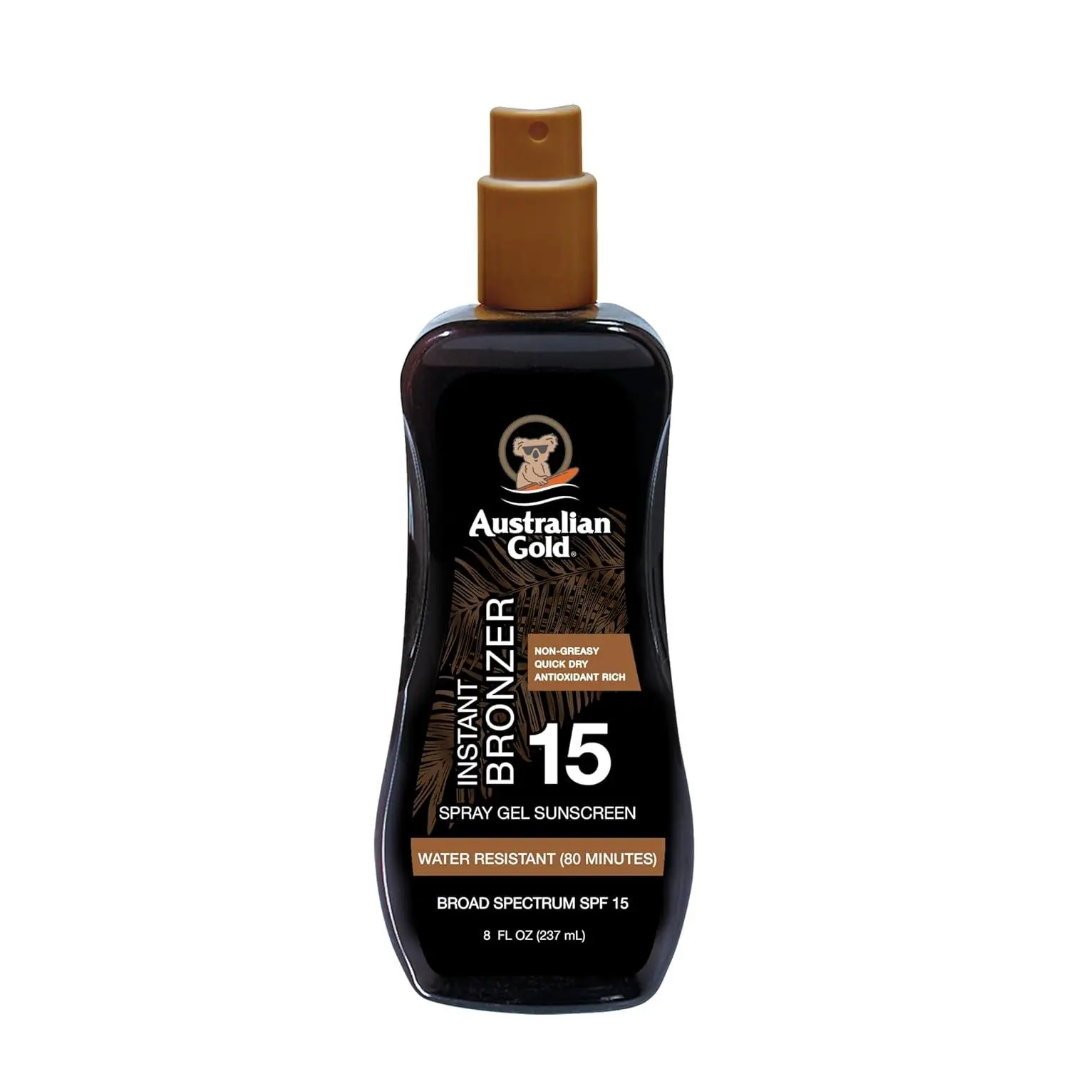 Australian Gold Spray Gel Sunscreen with Instant Bronzer SPF 30, 8 Ounce | Moisturize & Hydrate Skin | Broad Spectrum | Water Resistant | Non-Greasy | Oxybenzone Free | Cruelty Free
