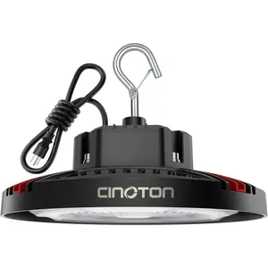 CINOTON 160W UFO LED High Bay Light — 24,000 Lumens, 5000K Color Temperature, Aluminum Construction; Includes 6-Foot Power Cord and Safety Cable; Suitable for Warehouses, Garages, Workshops, Factories, and Similar Locations.