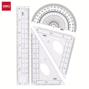 Deli 4 Pcs Geometry Set, Protractor, Ruler, Triangle Ruler