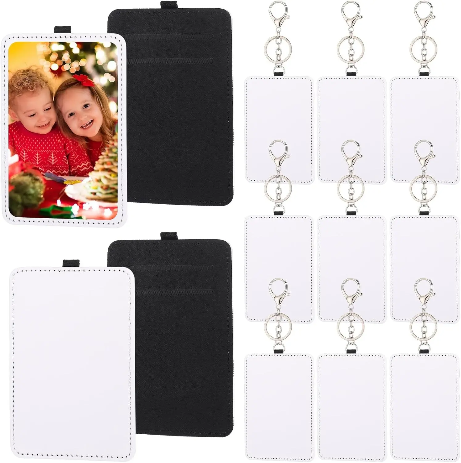 12 Pack Sublimation Blank ID Badge Holder Heat Transfer Print Waterproof PU Leather Badge Holders with Keychain Portable Blank Card for Men Women Business Vertical