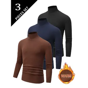 Men's 3-Pack High Neck Long Sleeve Thermal Shirts, Ideal for Sports Training and Daily Commute, Moisture-Wicking and Quick-Dry, Stretch Fit Design