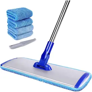 18" Professional Microfiber Mop Floor Cleaning mop, Flat Mop with Stainless Steel Handle,4  Washable Mop Pads and mop Pads Brush,Microfiber Mop for Hardwood (18" Microfiber Mop)