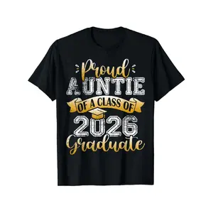 Proud Auntie of a Class of 2026 Graduate Funny Neck Tee |   Crew Neck, Drop Shoulder, Slight Stretch Fabric, Vintage Style, Perfect for All-Season and Daily Activities