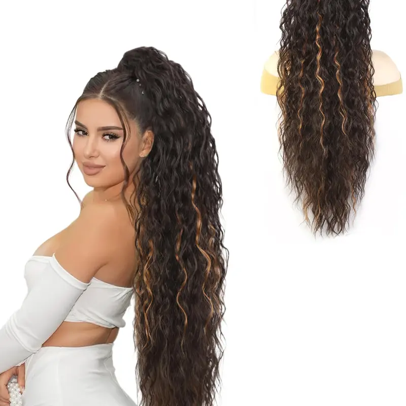 Women's Long Wavy Water Wave Curly Claw Clip Ponytail Extension, Wavy Curly Ponytails, 16 Inch Synthetic Hairpiece for Halloween & Christmas, All-Season Fashion Accessory, Synthetic Extensions, Synthetic Hair Wigs, Synthetic Hair Pieces, Wavy Hairpieces
