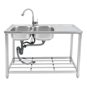 Double Bowl Sink Commercial Restaurant Sink Stainless Steel Utility Sink Use In Kitchens Bars Restaurants Dessert Stores Silver