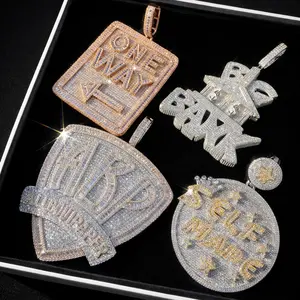 Iced Out Letter Heavy Chunk Big Pendant Necklace Bling CZ Cubic Zirconia Self Made Badge Charm Men Fashion Hip Hop Jewelry