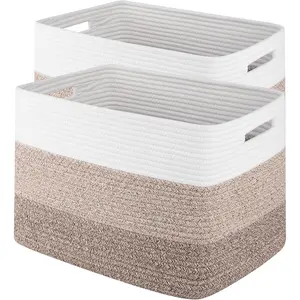 Storage Baskets for Organizing, 2 Pack Woven Basket for Storage, Rectangle Baskets for Shelves Closet Organizers,  Basket for  Storage Living Room, Laundry Room, Bedroom (Gradient Brown)