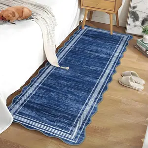 GARVEE Modern Solid Scalloped Runner Rug  2x6 Kitchen Runner Rug Contemporary Carpet Machine Washable Stain Resistant Floor Cover For Living Room Bedroom Hallway Laundry,Navy