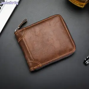 Men's Wallet & Driver's License Holder — Vintage-Style Genuine Leather Sleeve, Simple & Casual Short Bi-fold Wallet with Multi-functional Zippered Card Case