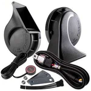 Dual-Tone 12V Loud Train Horns Kit - Universal Fit for Any 12V Vehicles, Motorcycles, Trucks, SUVs, and Boats with Relay Harness, Button Electric Snail Horn, and Easy Installation