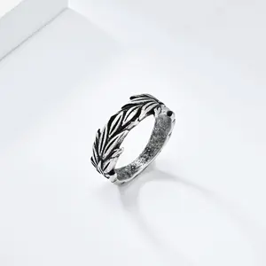 retro neutral wind hemp leaf titanium steel ring ring niche personality wheat ear pattern stainless steel hand jewelry