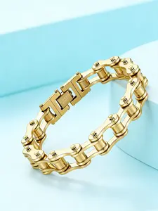 ⚙️ Shiny Gold Bike Chain Bracelet | Stainless Steel Punk Style, Adjustable Fit for Anyone Who Loves Bold, Trendy Jewelry