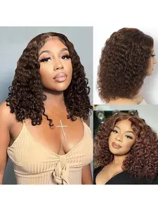 Short Curly Bob Wig Lace Front Bob Frontal Wigs Curly Hair 13x4 HD Lace Front Human Hair Wigs Brown color Preplucked With Baby Hair For Women 10Inch Kinky Curly Wigs