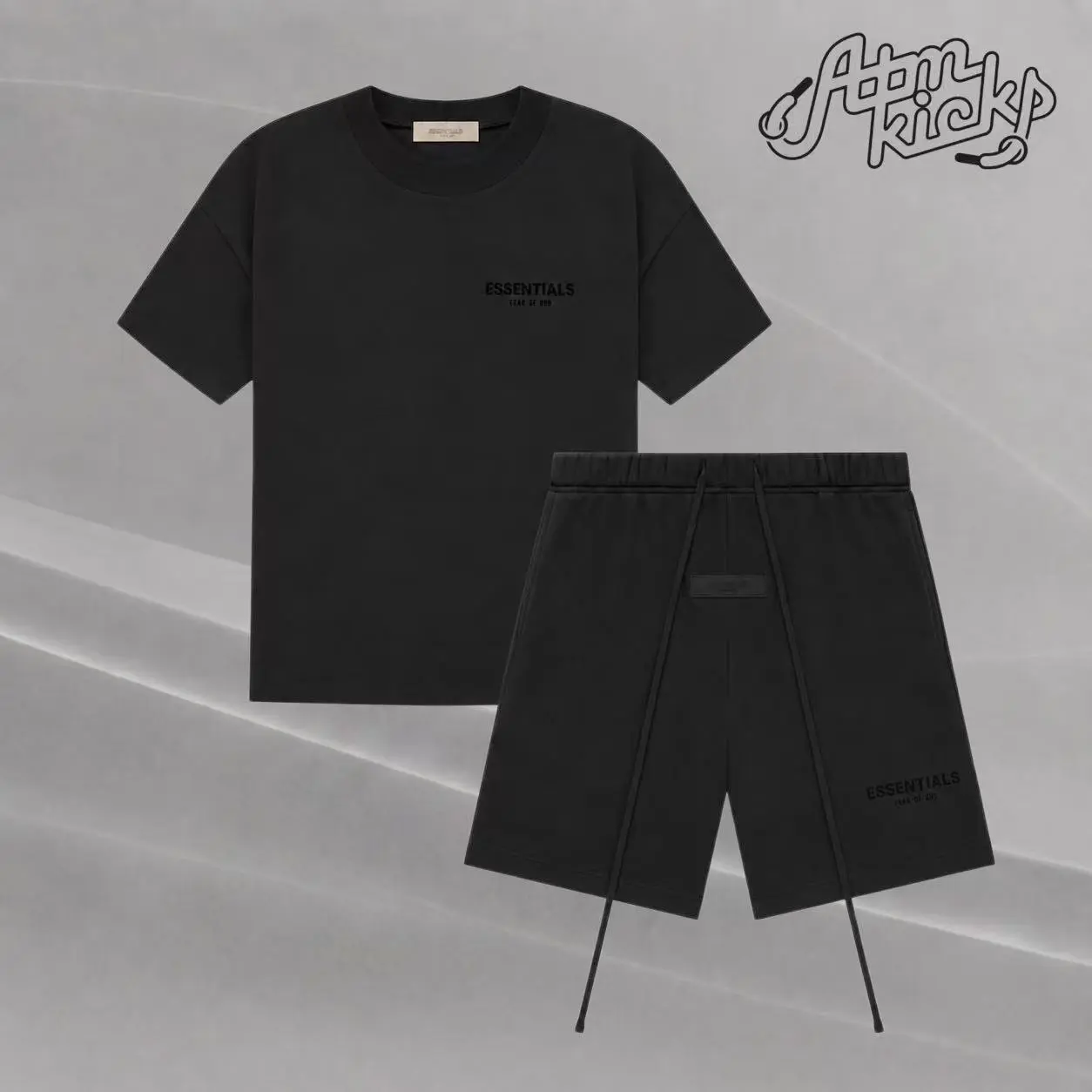 (Tee and Shorts) Fear of God Essentials T-shirt & Shorts Set Stretch Limo/Black OVER SIZE Casual Wear Comfortable Fit Simple Design Versatile Everyday Wear Menswear Tops Crewneck ShortSleeve Light Oatmeal Color