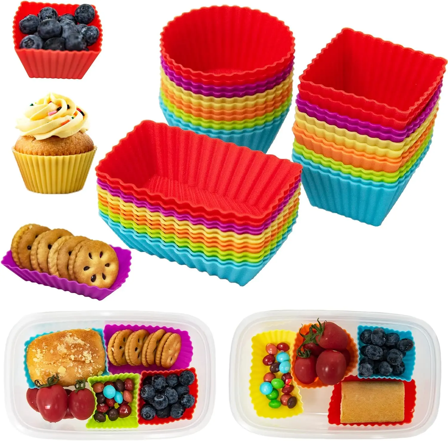 36 Pcs Silicone Lunch Box Dividers, Non-Stick Food-Grade Silicone Muffin Cups, Bento Box Accessories for Kids Tableware