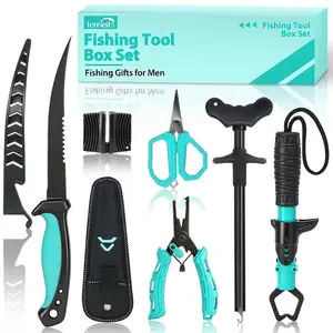 [Father's Day Gift] Jenseits 6-Piece Fishing Tool Kit with Rustproof Pliers, Knife, Fish Gripper, Hook Remover, Scissors & Sharpening Stone