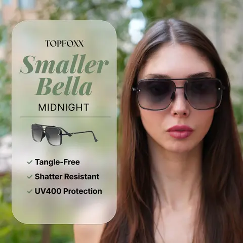 Topfoxx Smaller Bella Tangle-Free Aviator Sunglasses | Square Frame Sun Glasses with Tangle-Free Nose Pads, Shatter-Resistant Lenses & UV400 Protection - Hand-Assembled Fashion Eyewear for Women - Comfortable Everyday Casual Sunglasses