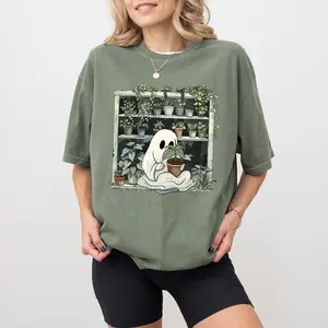 Comfort Colors Planting Ghost Shirt, Funny Plant Ghost Graphic Printed Tee, Spooky Season Gardener Unhinged Shirt, Gardening Lovers Halloween Shirt, Nature Lovers Halloween Tee, Women's Top, Womenswear, Cotton Fabric Relaxed Fit Chic Style