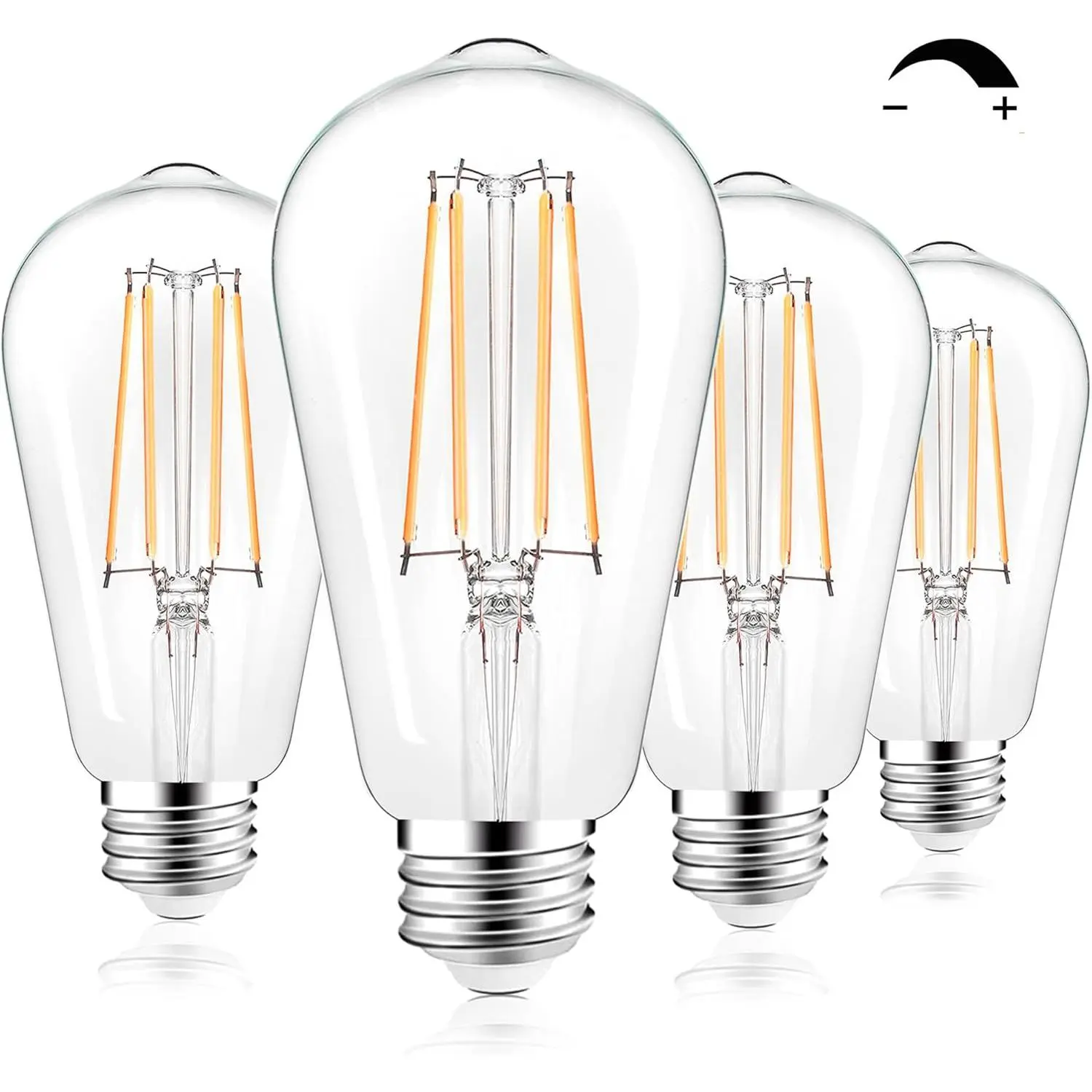 Light Bulbs Dimmable Vintage Edison Bulb, E26 Bulb 60W Equivalent 720 Lumens, Warm White 2700K, Antique Filament Bulb 85+, Clear Glass, Pack of 4