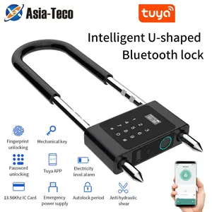 Tuya App Smart Biometric Fingerprint Lock with Bluetooth U Shape BoltLock for Office Glass Door Electronic Digital IC Card Lock