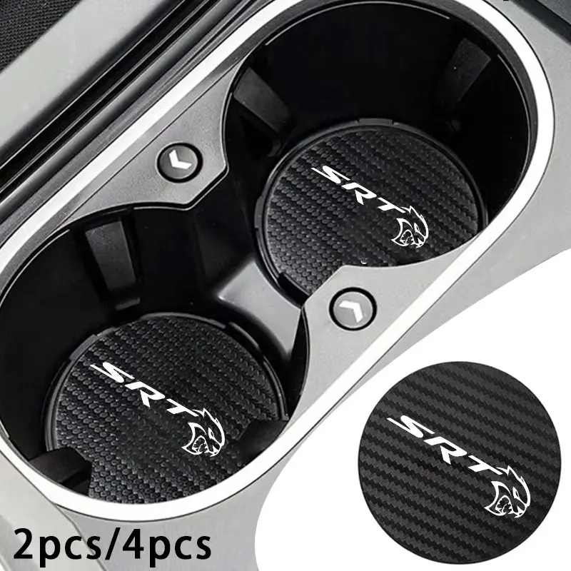 Dodge Srt Car Coasters, Car Accessories Interior, 2pcs or 4pcs Water Cup Cushions, Storage Groove Design, Protective Coasters for Cars, Non-Sponge Rubber Material