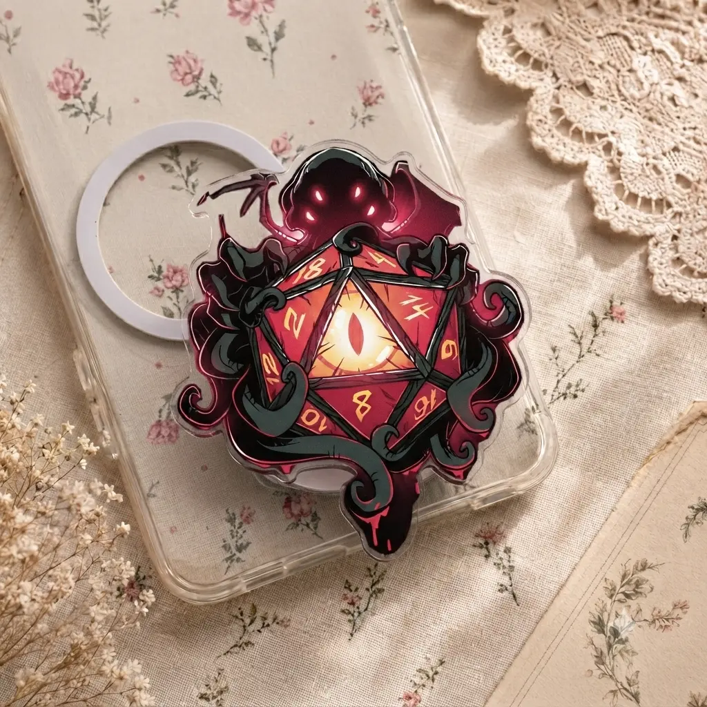 Spooky Monster Eye and D20 Dice Acrylic Phone Grip - Aesthetic RPG Gamer Griptok