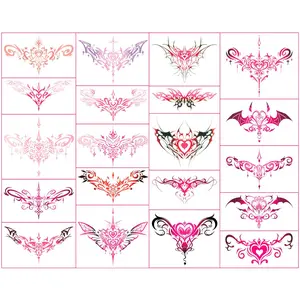 Sexy Navel Temporary Tattoos 20 Sheets Large Black Red Lace Abdoen Waist Waterproof Tattoo Stickers for Women Girl Fake Body Tattoos (Waist and abdomen)