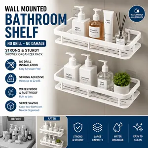 Waterproof Adhesive Shower Shelf, Ideal for Shower, Bathtub, or Toilet, Durable Design for Holding Toiletries, Easy Installation