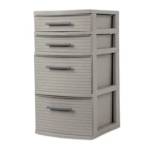 Dark Gray 4-Drawer Woven Plastic Storage Tower,portable utility drawers,versatile storage solution