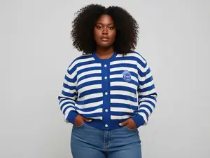 Zeta Phi Beta Striped Short Cardigan | Round Neck Sweater for Women, Soft Button Front Sweater, Sorority Women Sweater with Embroidered logo