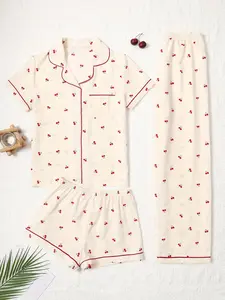 Chelsea Fruit Pattern Loungewear 3 Piece Set，Women's Homewear，Women's Pajamas Nightwear Womenswear Pjs Comfort Pyjamas Shortsleeve Vibe