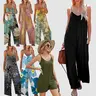 Lady's Plus Size 3XL Floral Print Sleeveless Spaghetti Strap Loose Wide Leg Jumpsuit - 95% Poly 5% Spandex Stretchy Drape Fabric, Pockets, Outdoor/Evening/Wedding Wear, Everyday Use, Women's Overalls Clothing