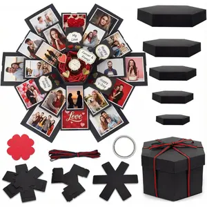 Explosion Gift Box, Handmade Exploding Photo Album Preassembled Surprise Picture Pop Up Love Box with Creative DIY Scrapbooking Accessories for Anniversary Birthday Wedding
