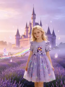 Princess Party Dance Dress, Butterfly Mesh Skirt, Dreamy Elegant Design, K-Pop Girl Group Print, Perfect for Camping Travel Parties