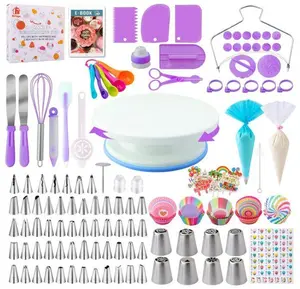 356 Cake Decoration Kit Tools Baking Accessories with Cake Turntable Pastry Piping Bag for Beginners Easy to Use Durable Stainless Steel Set Professional Cake Decorating Kit