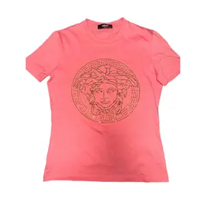 PRE-OWNED Versace FINAL SALE Medusa Rhinestone Embellished Fitted Tee Size Small