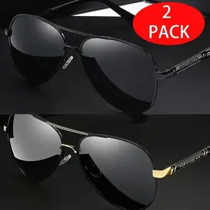 2 Pairs of Unisex Polarized Aviator Sunglasses, Durable Frames with Anti-Glare Lenses for Driving, Fishing and Outdoor Travel, Provide Full UV Protection.