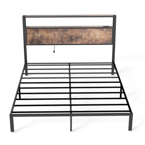 Queen Bed Frame with Mattress, RGB LED Lights & Charging Station, Storage Headboard, Modern Setup – Cama queen con luces LED y colchón