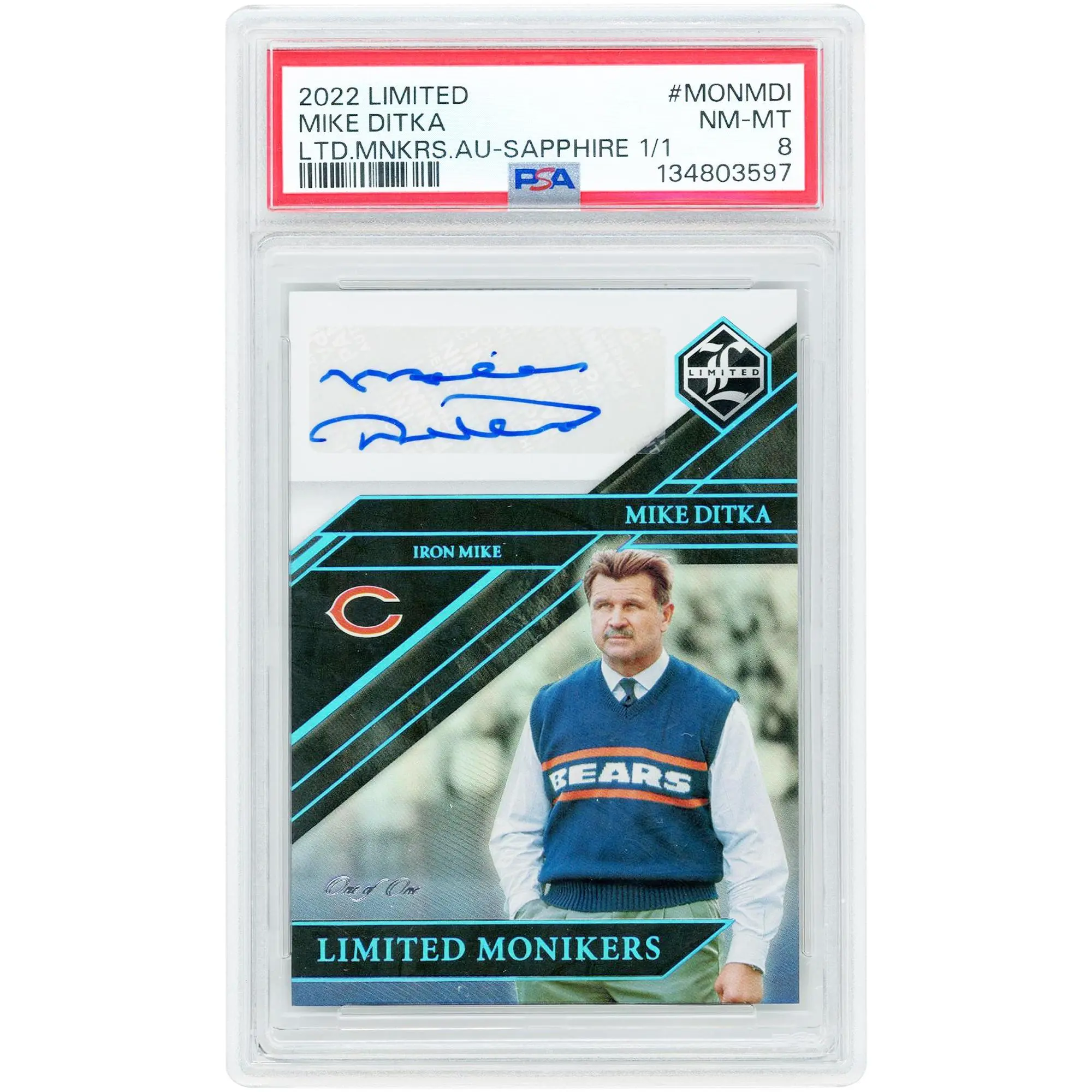 Mike Ditka Chicago Bears Autographed 2022 Panini Limited Platinum Limited Monikers #MON-MDI #1/1 PSA Authenticated 8 Card - Fanatics Authentic Certified