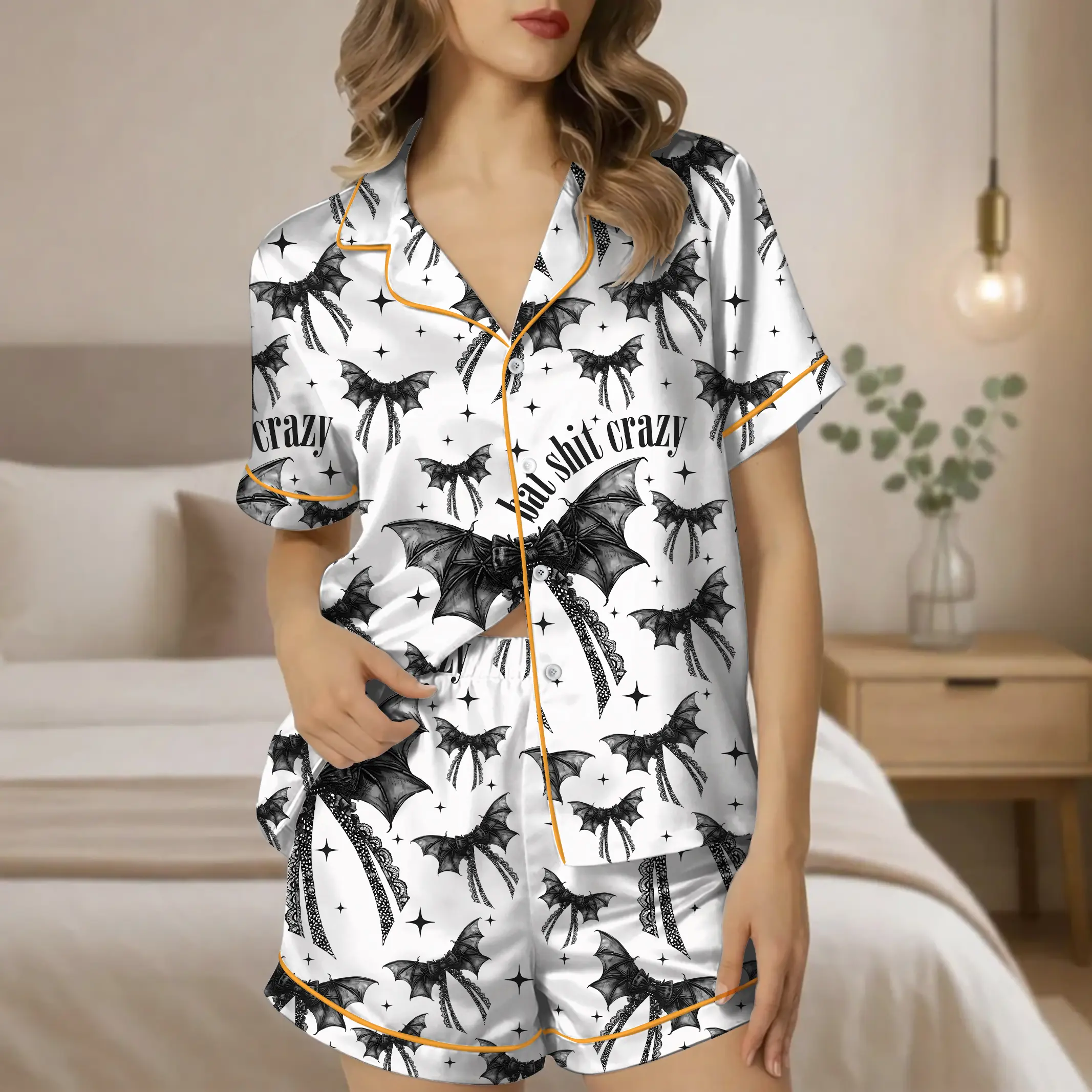Gothic Bat Pajama Set, Spooky Halloween Sleepwear, Dark Academia Loungewear Gift