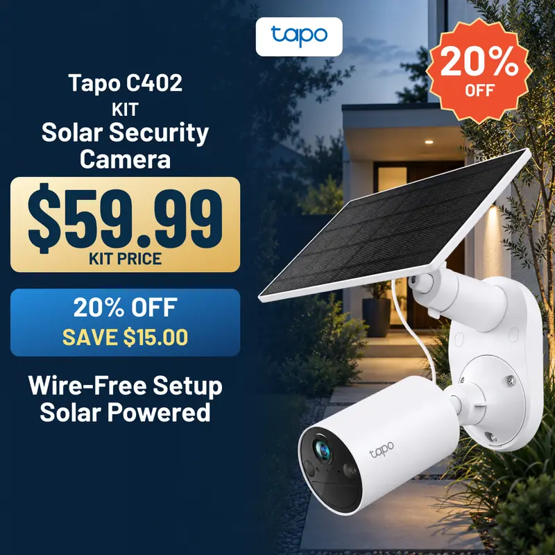 TP-Link & Tapo C402 Kit Solar-Powered Outdoor Security Camera,180-Day Battery OR Forever Solar! | 1080P Color Night Vision | Free Person Detection | No Hub Needed | Alexa & Google Compatible