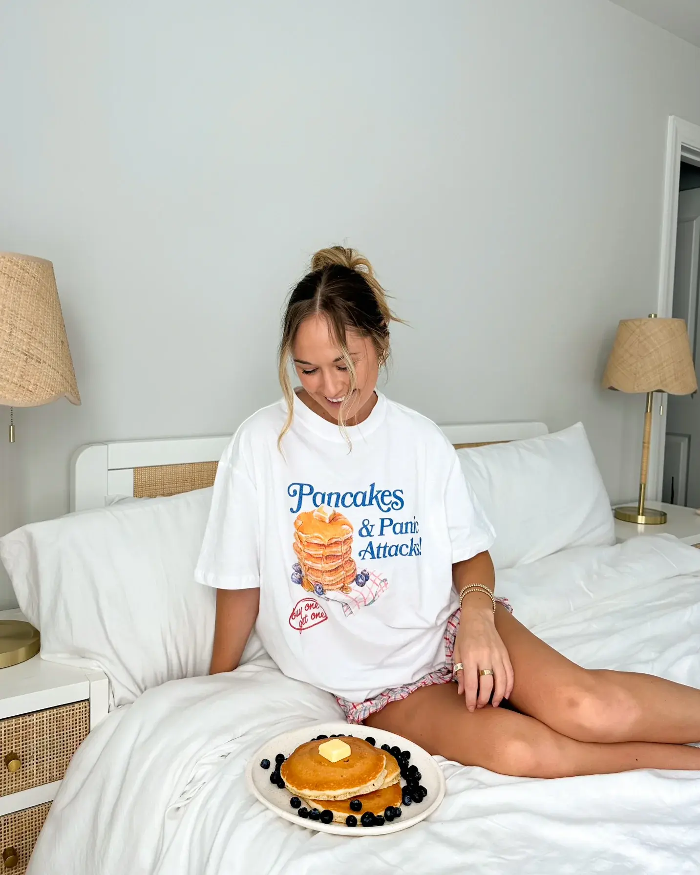 Pancakes & Panic Attacks T-Shirt – Funny Breakfast Anxiety Tee | Cute Mental Health Humor Shirt, Oversized Graphic Loungewear, Cozy Morning Vibe Top