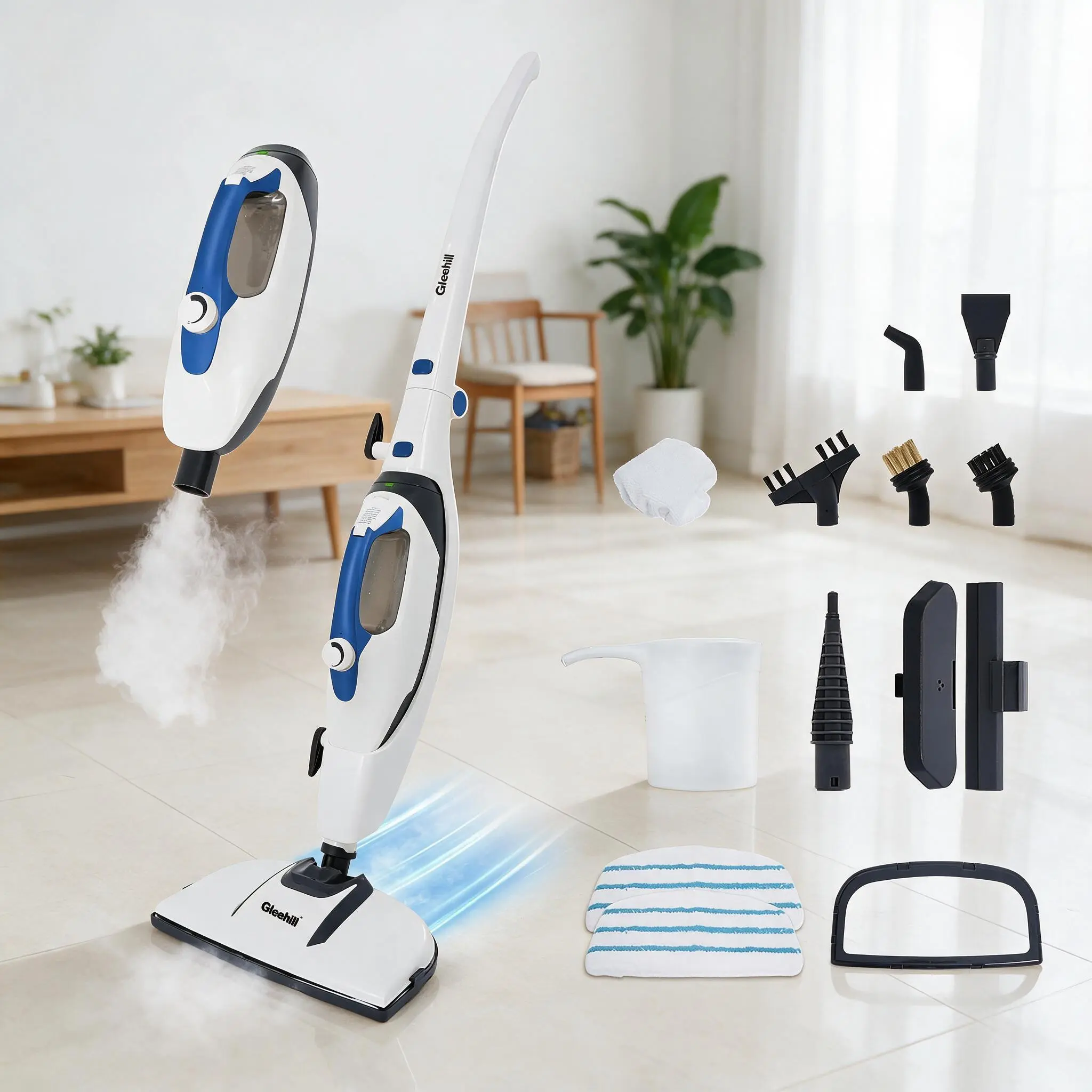 10-in-1 Steam Mop with Detachable Handheld Steam Cleaner, 1550W Floor Steamer for Hardwood, Tile, Grout, Carpet & Windows, Chemical-Free Cleaning with High Pressure and 16FT Power Cord, Includes 2 Reusable Pads