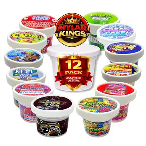 12 Pack Ice Cream Pint Style (2.75" x 2.25") Plastic Packaging Containers – Exotic Assorted Designs